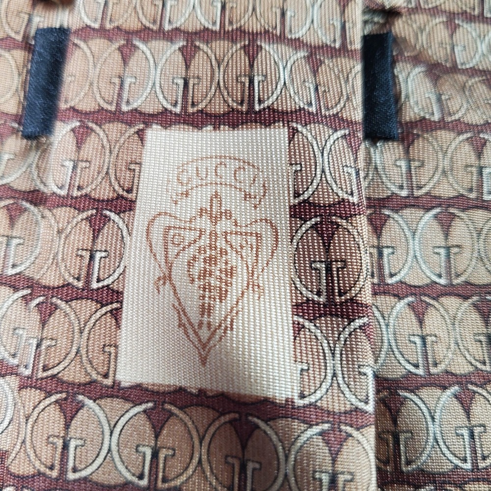 Gucci Tie Mens Brown Beige GG Monogram Silk Made In Italy Designer Luxury Office - Picture 6 of 8